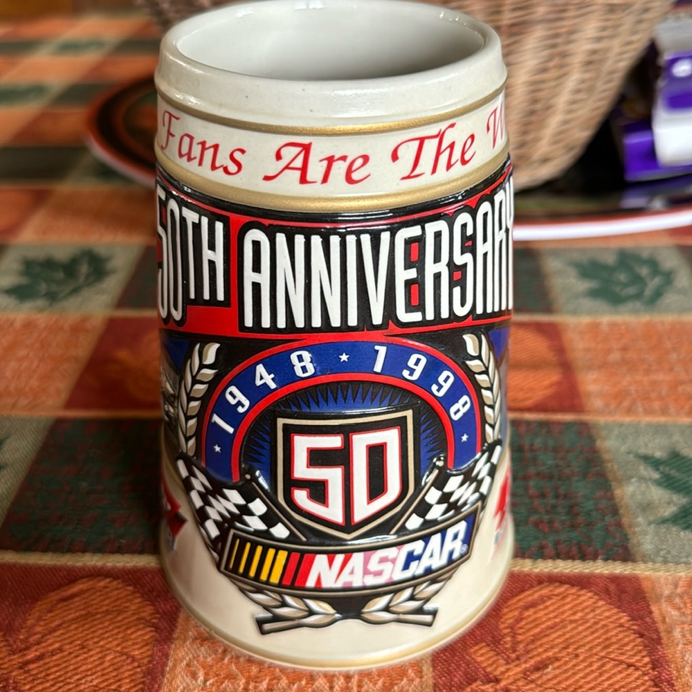 Budweiser NASCAR 50th Anniversary commemorative beer stein mug